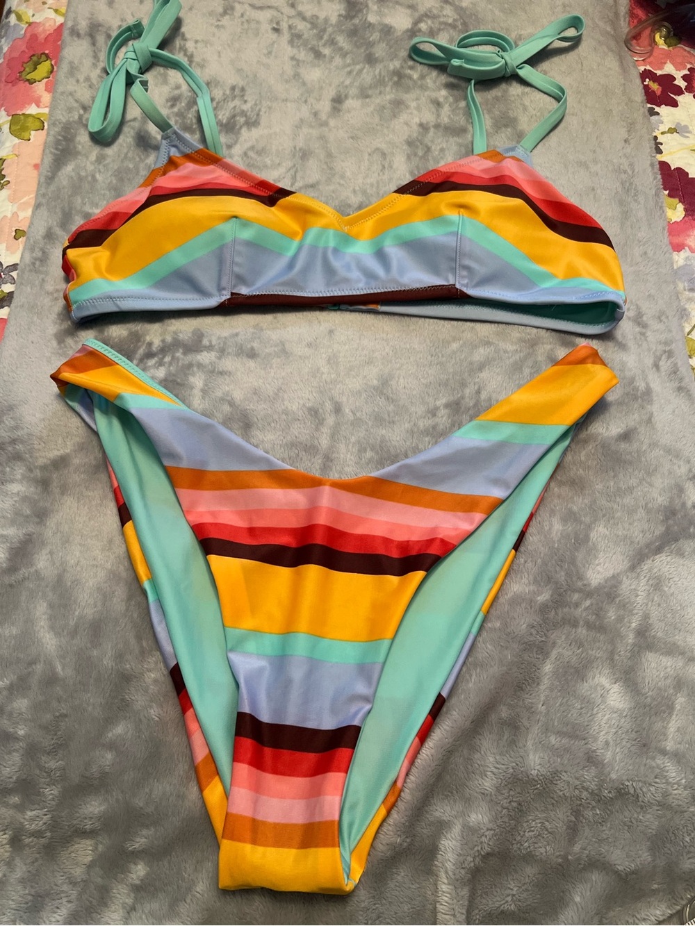 Serie Multicolor Striped Bikini with Mint Ties